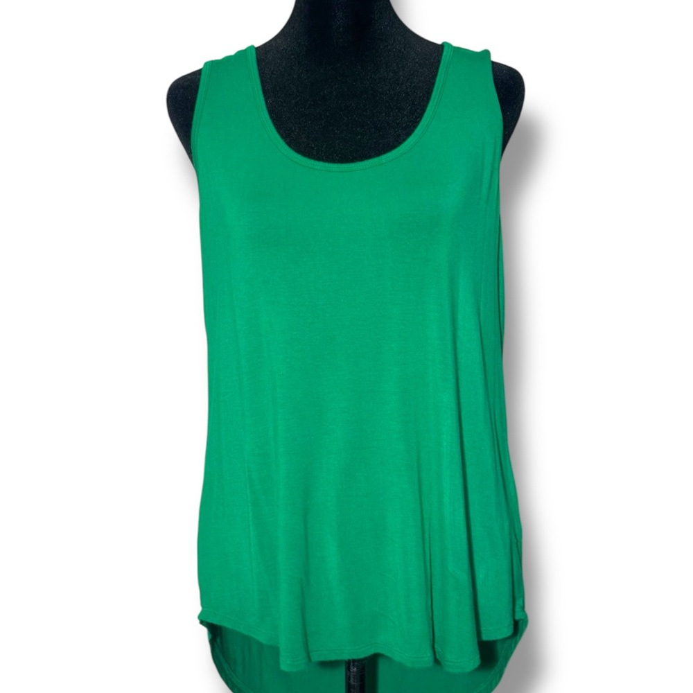 Cable & Gauge NWOT Forest Green Cotton High Low Scoop Neck Relaxed Tank Top - Picture 1 of 15